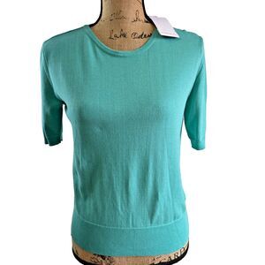 Rossopuro Women's Turquoise Crew Neck Short Sleeve Cotton Sweater Sz 8/44